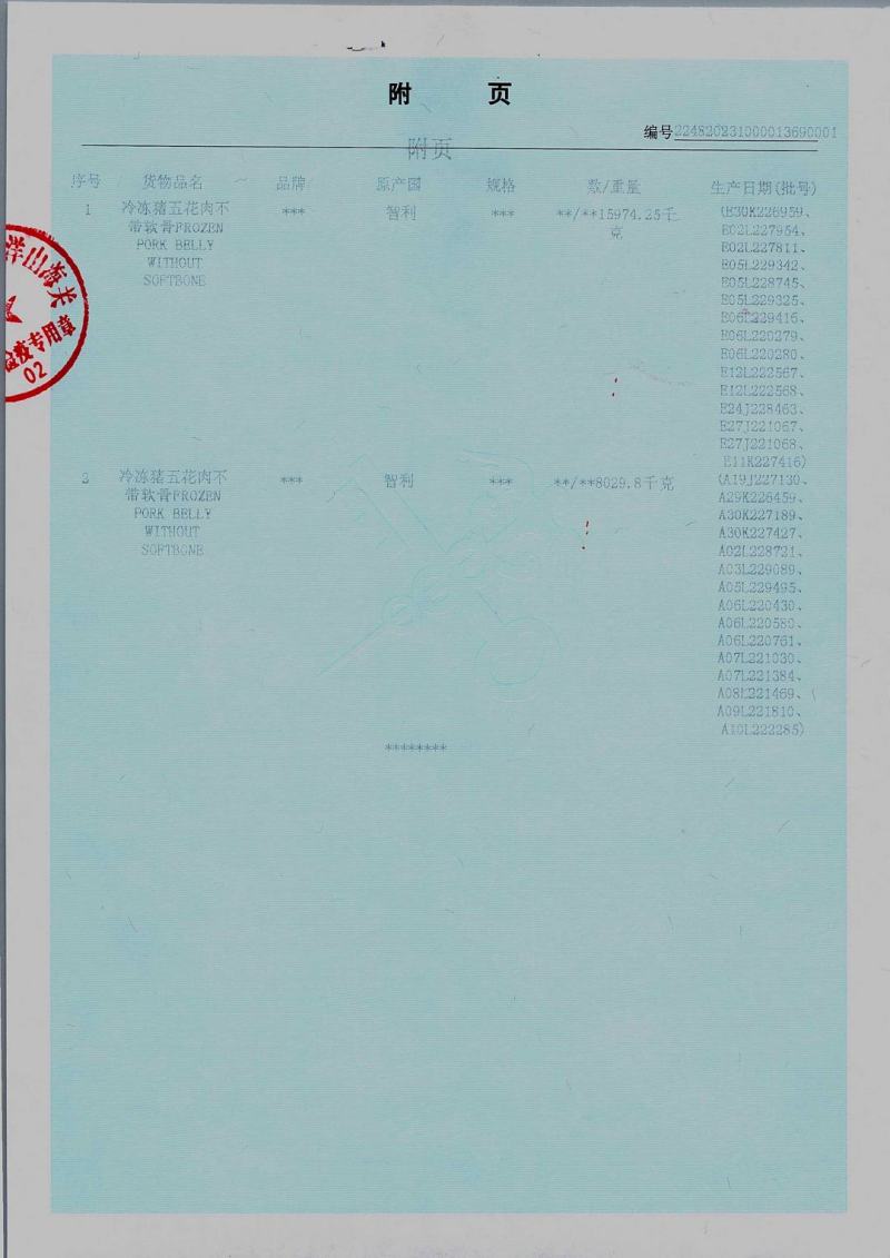 智利0606-0602（红标黑标）去皮去骨猪五花烤肉