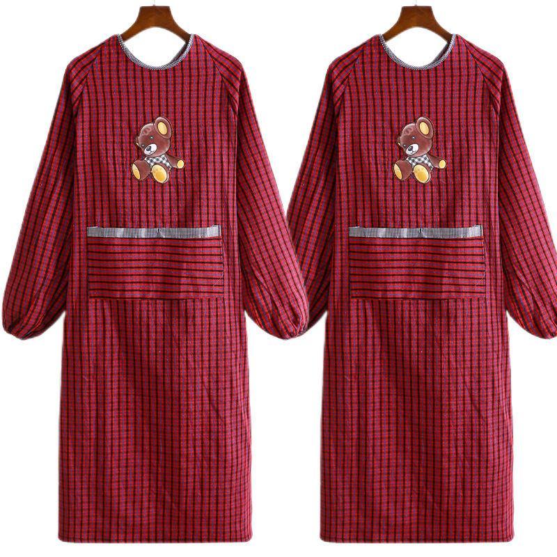 纯棉老粗布长袖围裙厨房家用韩版时尚防水防油可爱罩衣成人工