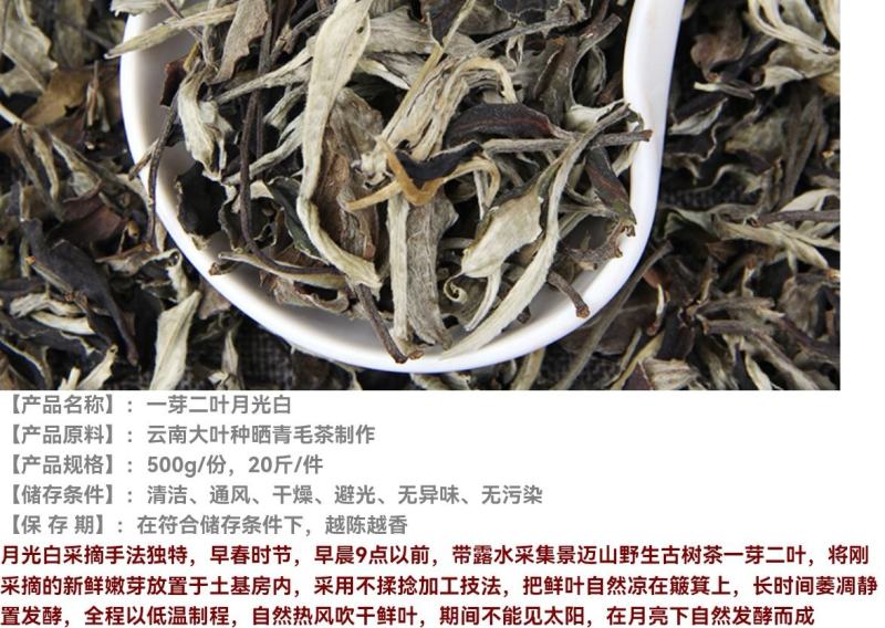 批发月光白浓香二叶普洱茶生茶月光美人茶叶散装500