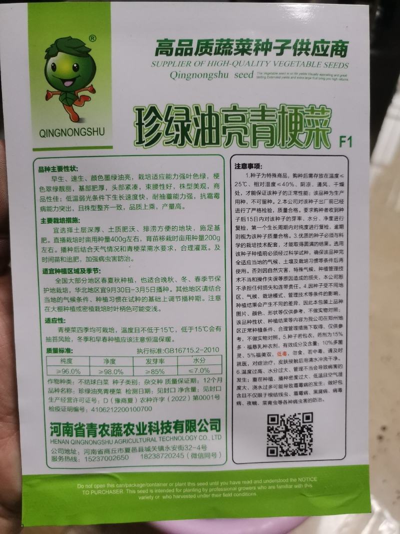 【优质】杂交珍绿油亮青梗菜抗热耐寒品质好产量高量大优惠