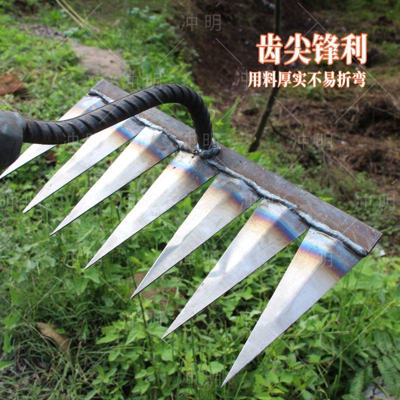 新款多功能耙子家用除草松土锄头户外专用除草工具加厚九齿耙