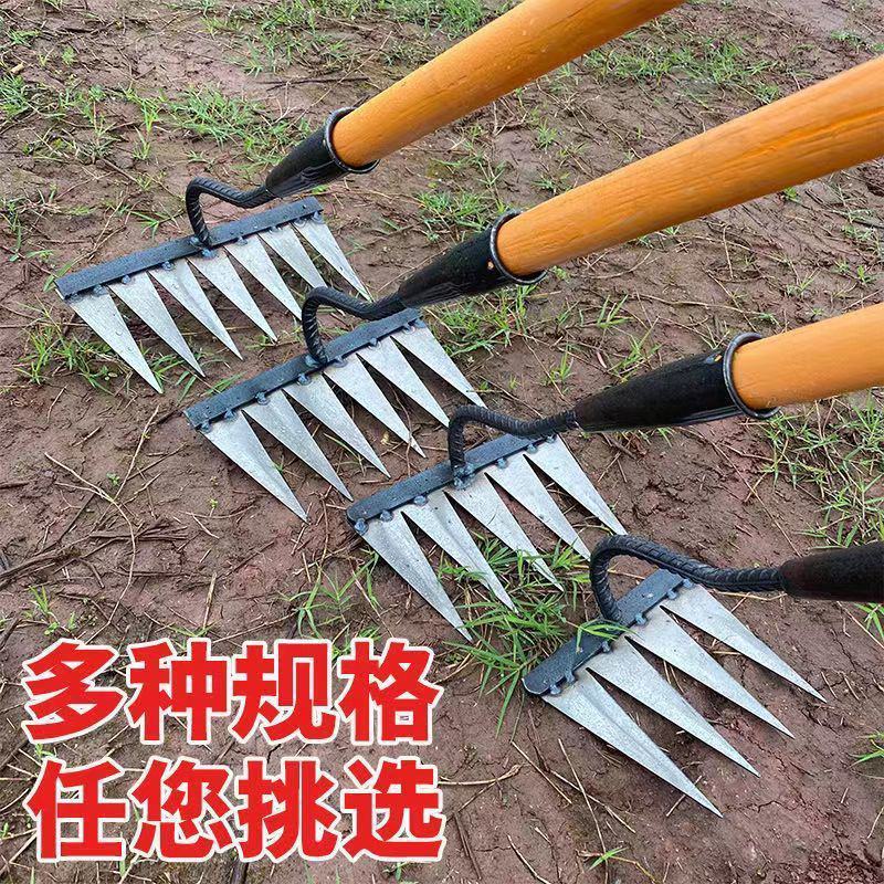 除草耙子六齿锄头锄草耙子新款开荒翻土松土神器双层焊接农用