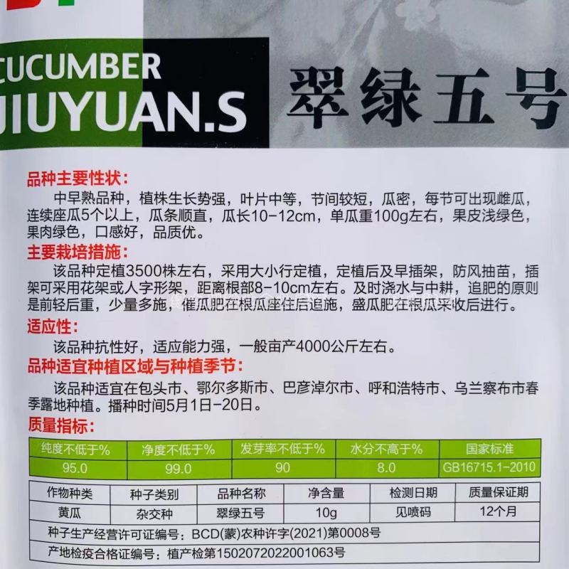 翠绿水果黄瓜种子口感脆甜短棒小黄瓜种子无刺黄瓜种籽