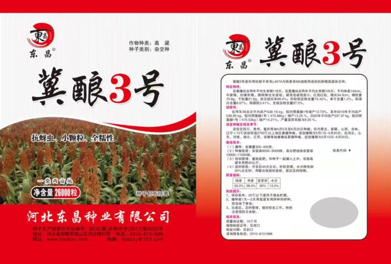 冀酿3号高粱种子新品种产量高矮杆大穗全糯价高