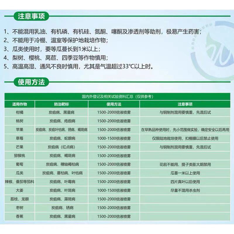 实佳侦炭啶氧菌酯溴菌腈蔬菜果树炭疽锈病蔓枯叶霉病黑星病杀