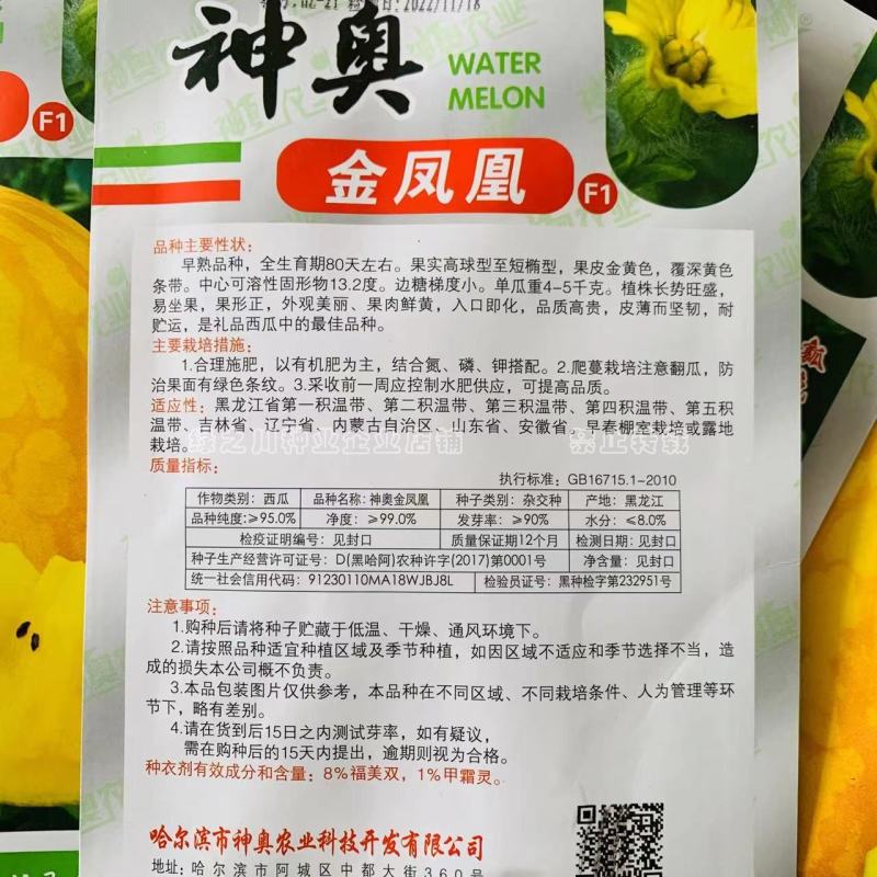 神奥金凤凰西瓜种子果皮金黄礼品西瓜种籽皮薄黄肉西瓜种子