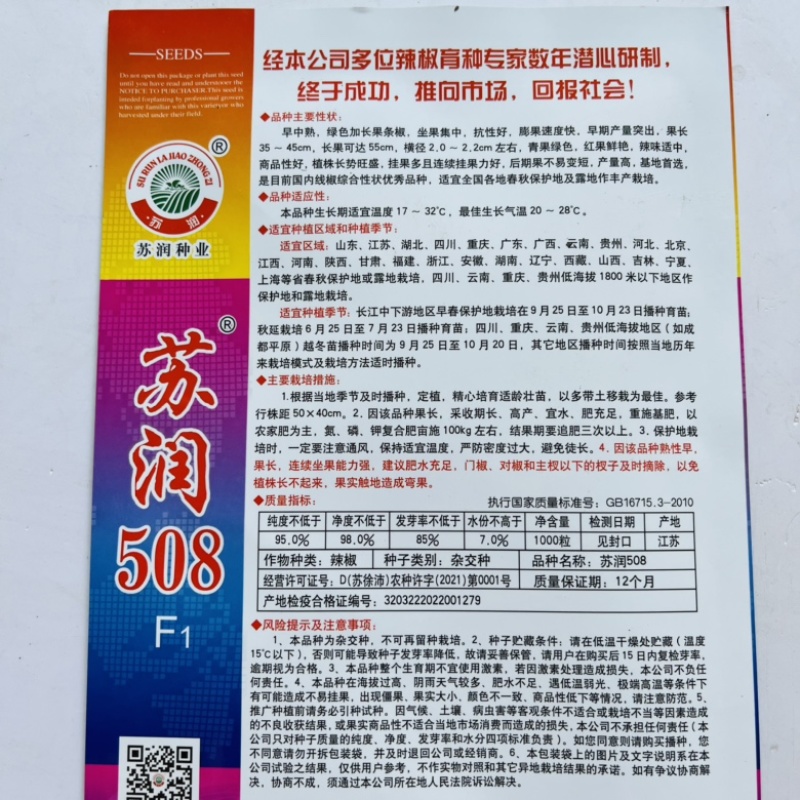 苏润509线椒种子早熟杂交品种种子青皮线椒品种种子