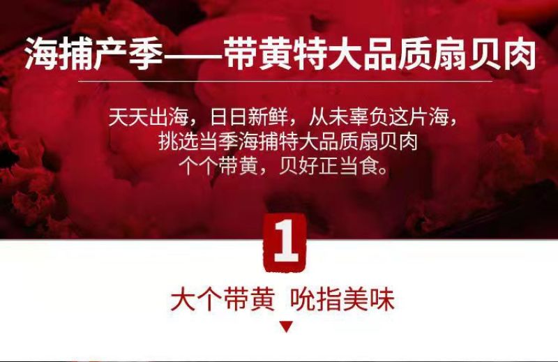 带黄带膏现剥扇贝肉冻货无冰鲜活新鲜冷冻特大扇贝肉真空包装