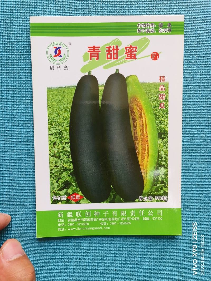 青甜蜜羊角蜜甜瓜种子早熟黑墨绿色肉色淡绿抗病松脆高糖