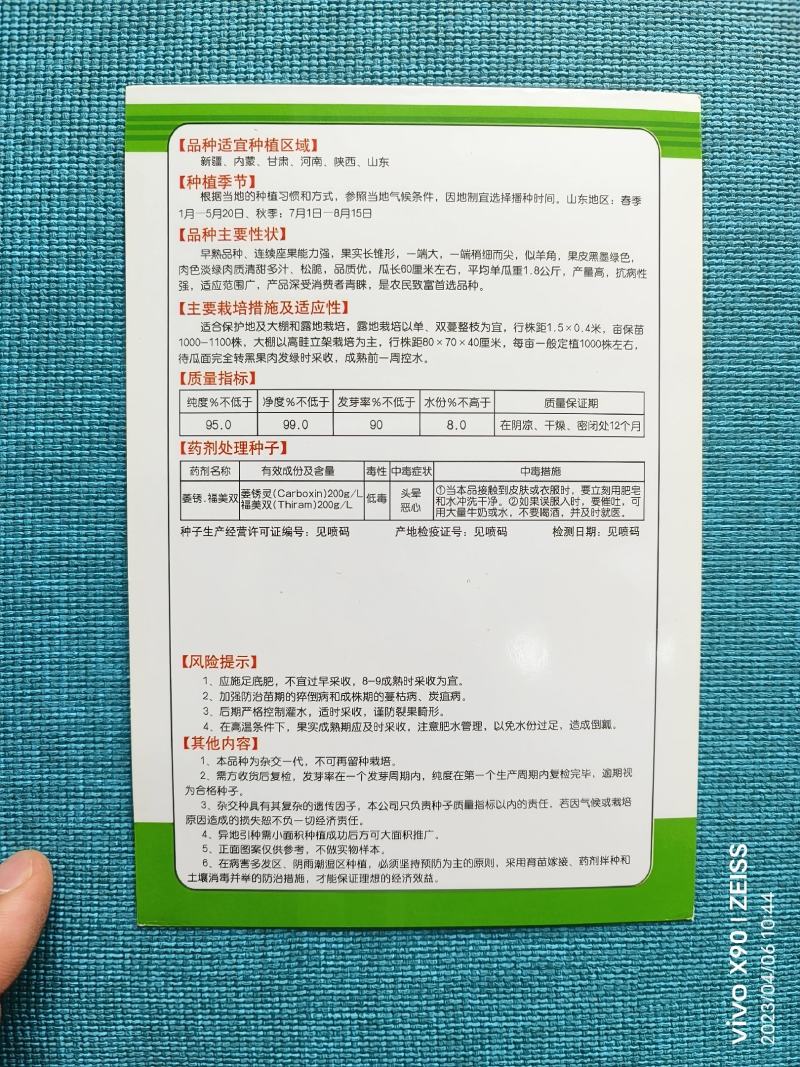 青甜蜜羊角蜜甜瓜种子早熟黑墨绿色肉色淡绿抗病松脆高糖