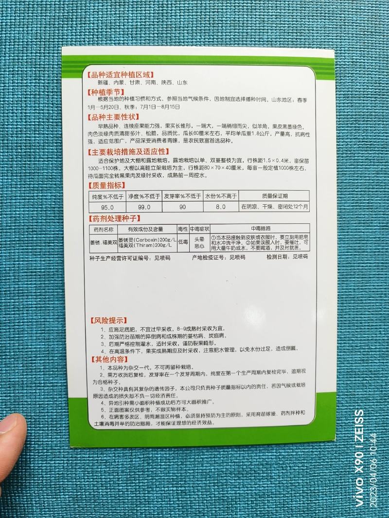 青甜蜜羊角蜜甜瓜种子早熟黑墨绿色肉色淡绿抗病松脆高糖