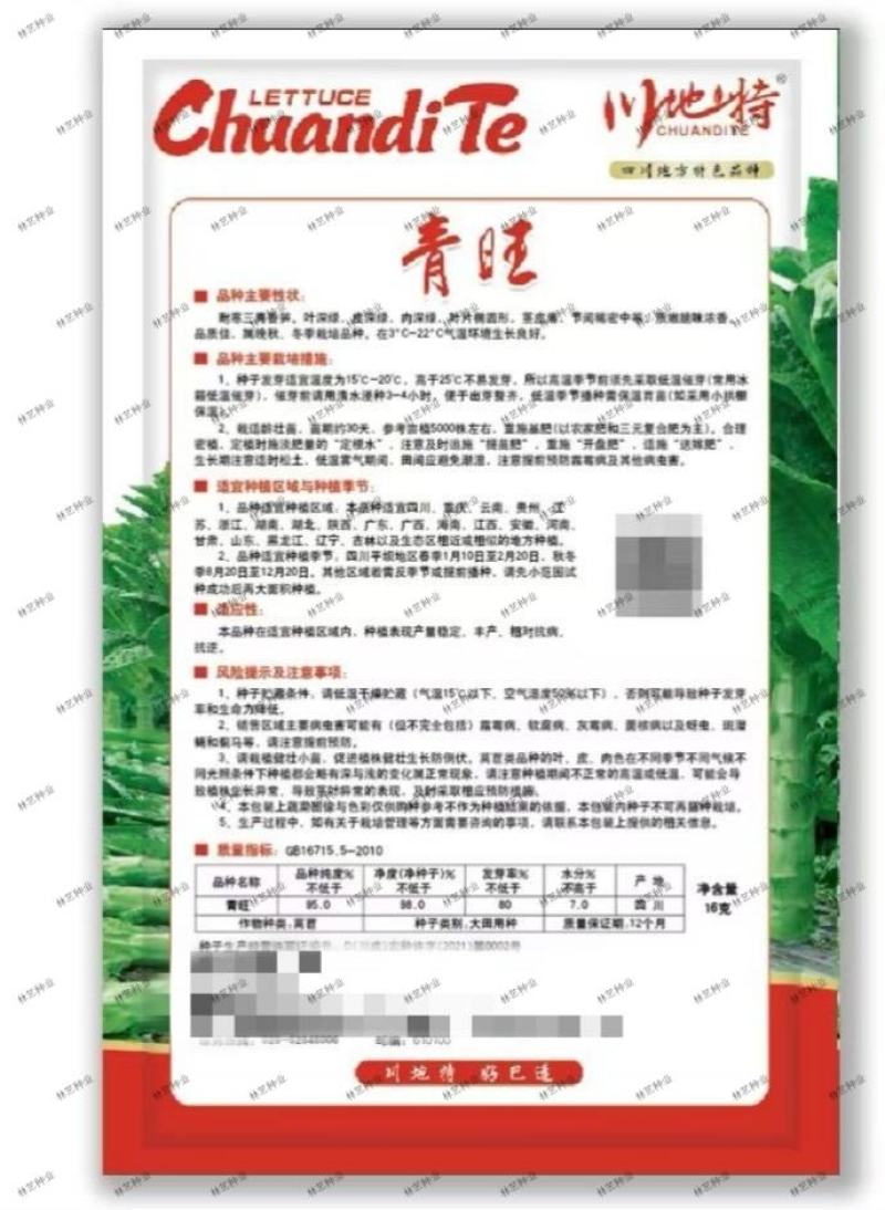 青旺莴笋种子青皮绿肉香莴笋种子高产田园春秋冬播种蔬菜种籽