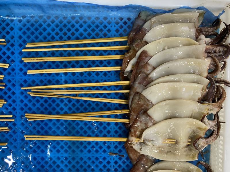 山东威海专业鱿鱼串厂家，鱿鱼串膘厚，缩水率极低。规格全