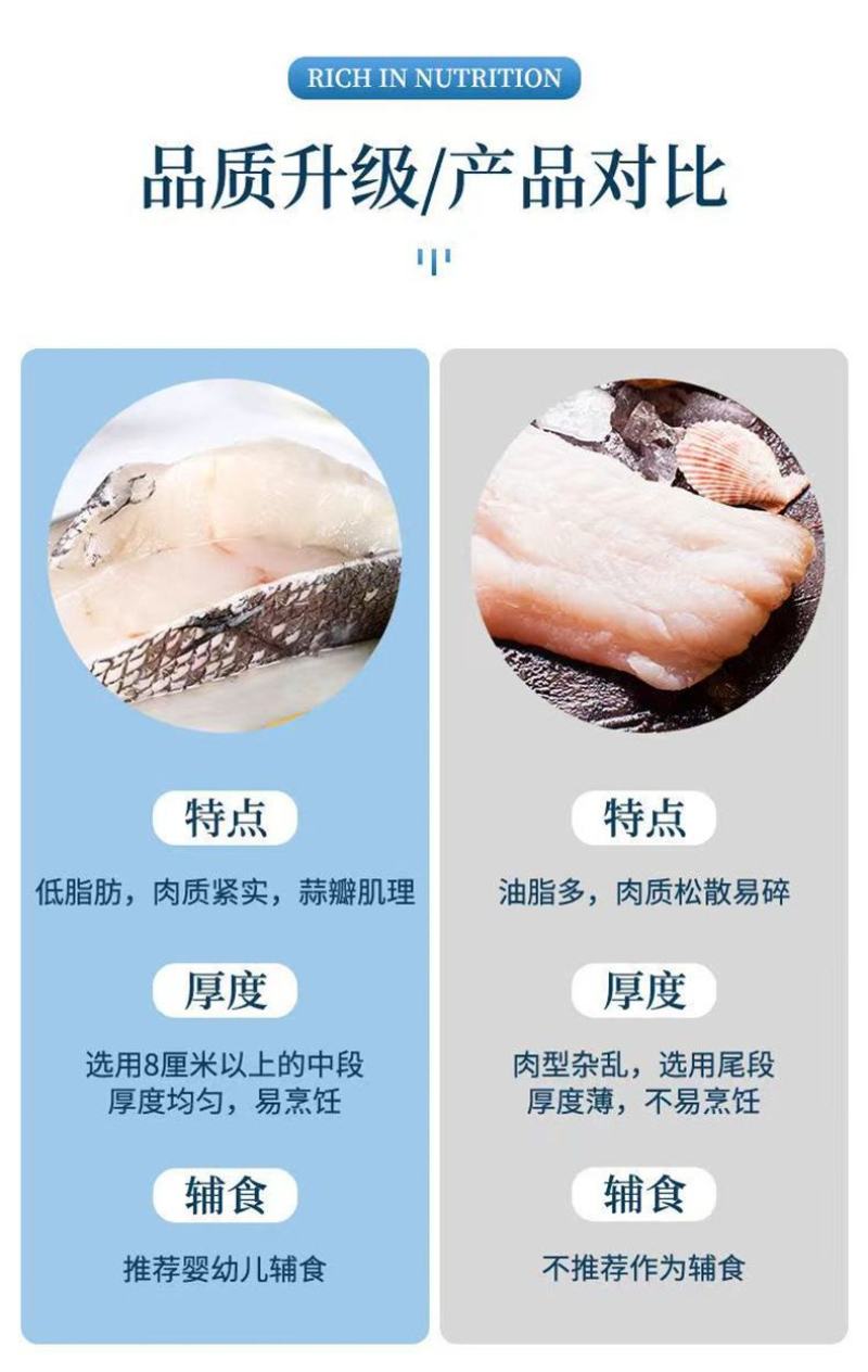 冰冻海鲜鳕鱼块深海鳕鱼片鳕鱼排鳕鱼段冷冻鳕鱼宝宝辅食批发