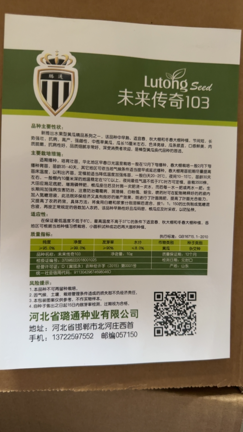 进口种子高产优质水果黄瓜一叶一瓜净含量10克约350粒