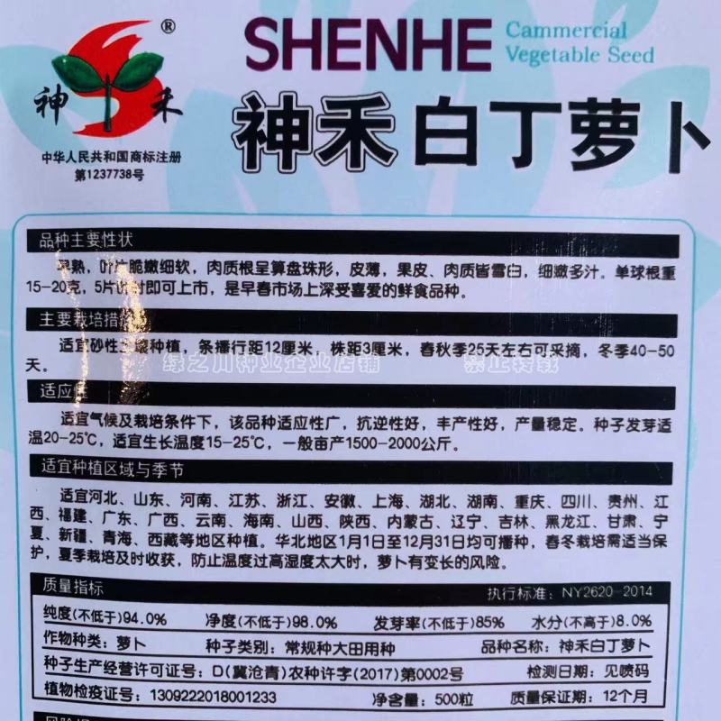 神禾白丁萝卜种子早熟白皮萝卜细嫩多汁，鲜食萝卜种籽