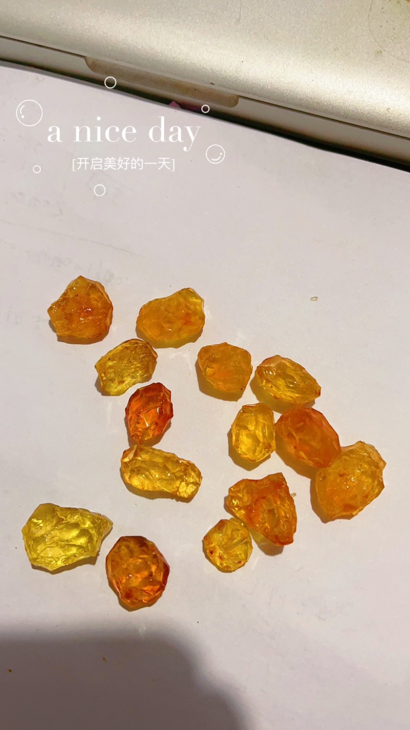 机磨水洗桃胶纯黄，黄红，手工精修，产地直供桃花泪