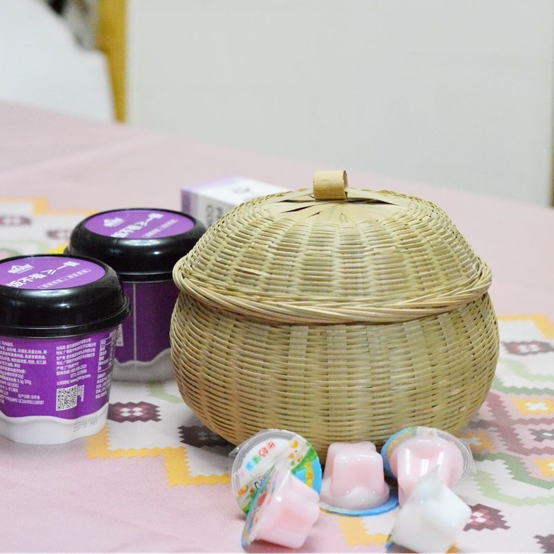 竹编茶叶罐手工编织竹篮有盖子小竹篓茶罐带盖装鸡蛋竹篮子