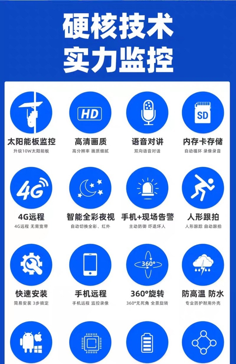 太阳能4G监控器360度超清免插电无需网络手机远程室外夜