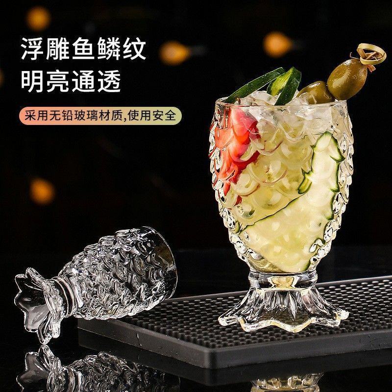 水晶浮雕人鱼杯6只装鱼鳞杯龙鳞杯网红小美人鱼玻璃杯ins