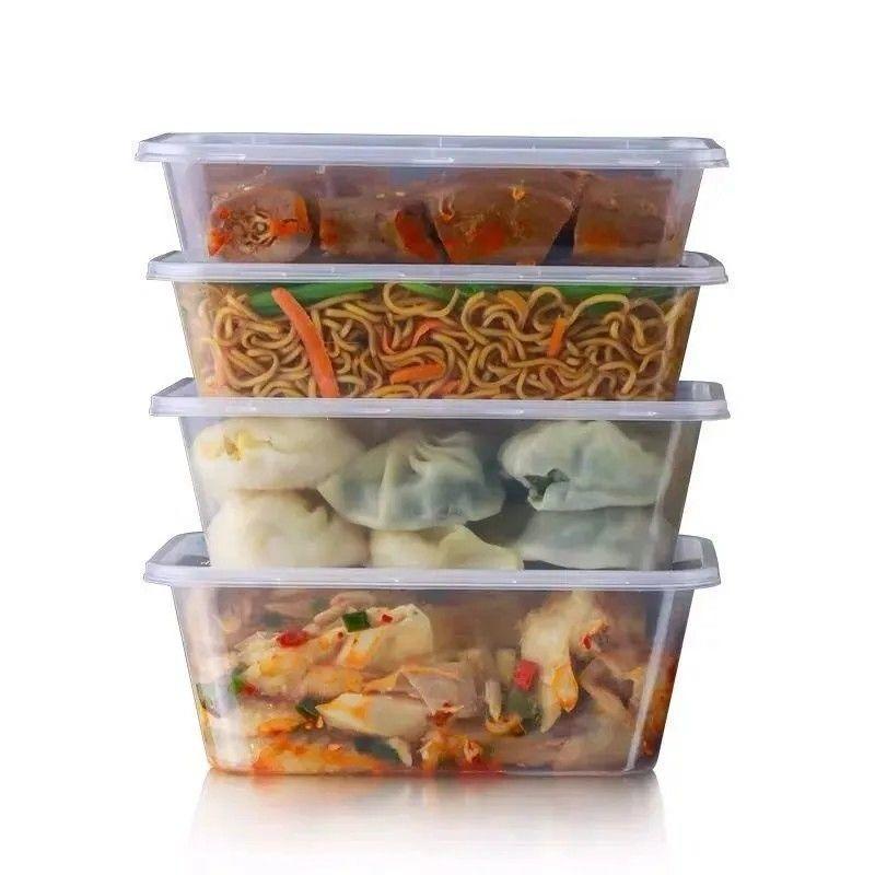 一次性餐盒圆碗长方形塑料饭盒水果外卖汤粉便当打包盒加厚带