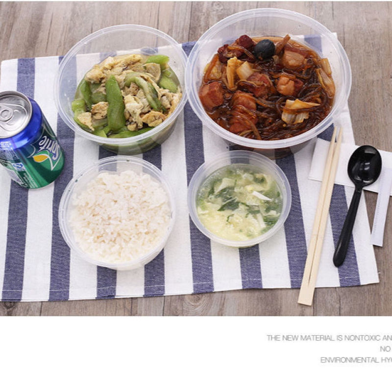 圆形一次性碗塑料饭盒带盖家用酒席外卖汤碗冰粉凉皮打包餐盒