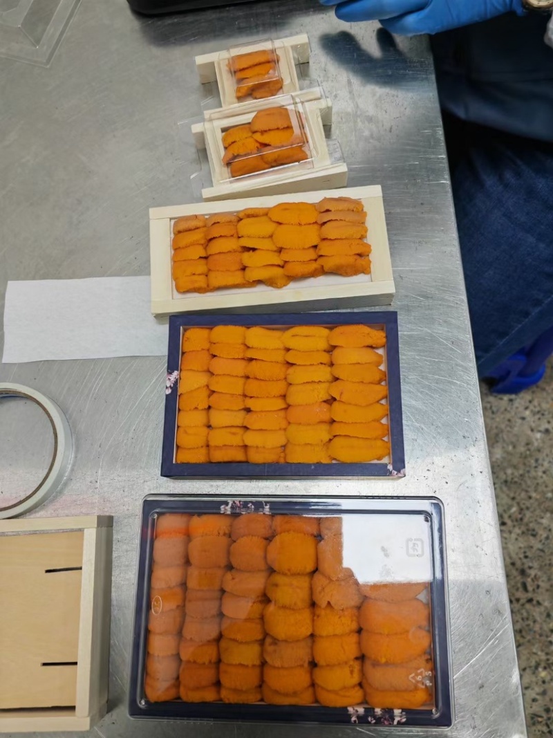 【优质货源】马粪海胆摆盘，木盒海胆。优质原料加工