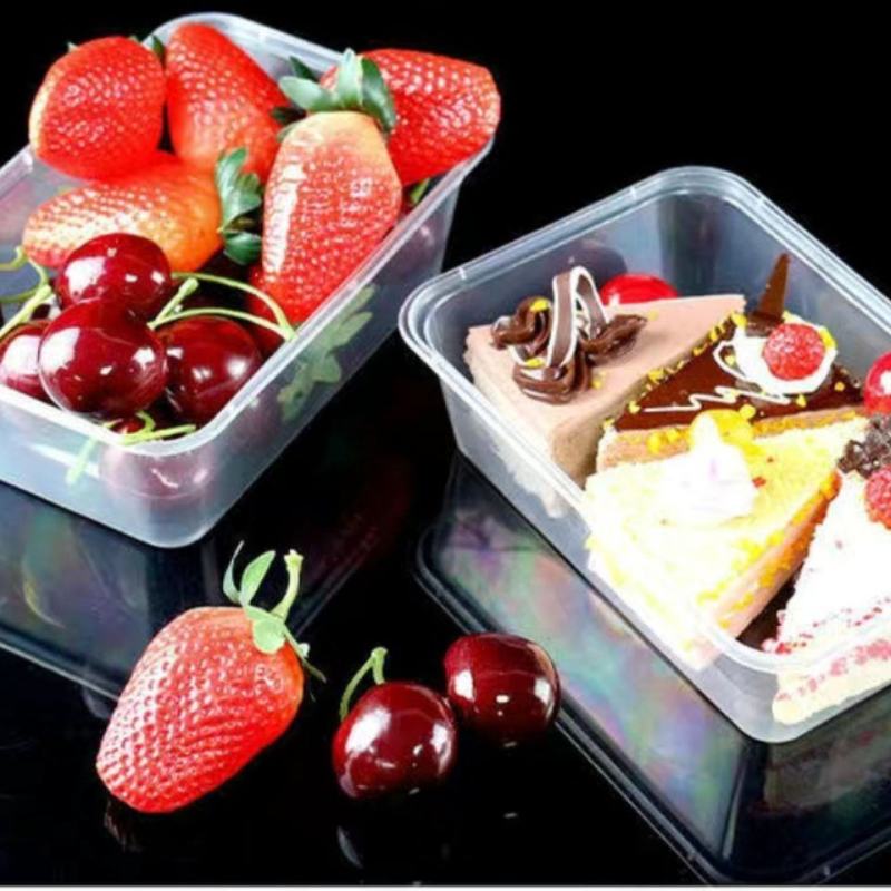 长方形1000型一次性餐盒透明塑料商用烤鸭打包盒外卖卤菜