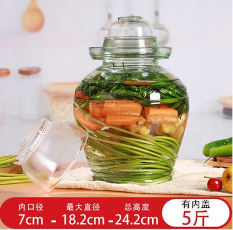 泡菜坛子带内盖玻璃罐密封酸菜缸腌咸菜无铅家用储物罐老式玻