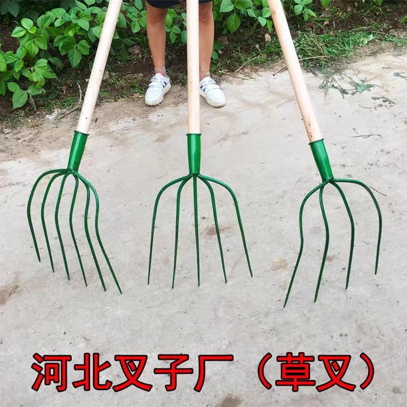 全钢实心草叉子四齿五齿粪叉加大号钢叉农用开荒叉子加粗铁齿