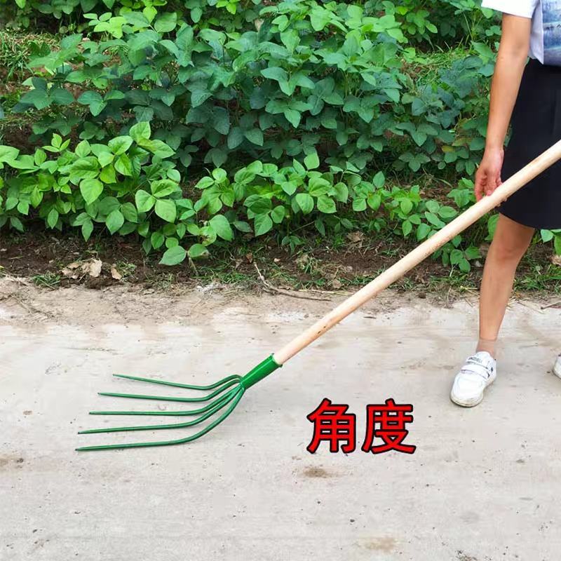 全钢实心草叉子四齿五齿粪叉加大号钢叉农用开荒叉子加粗铁齿