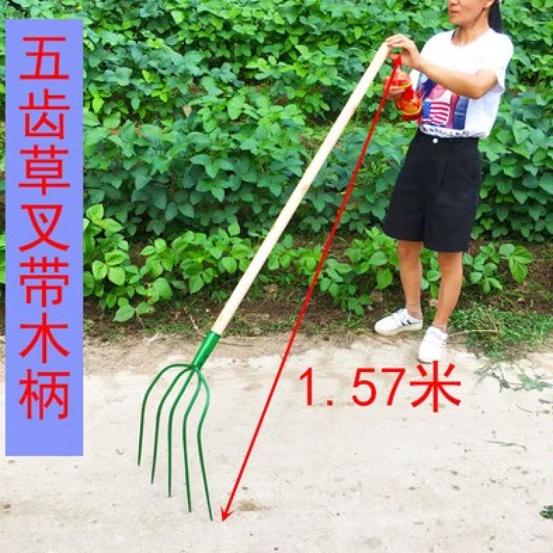全钢实心草叉子四齿五齿粪叉加大号钢叉农用开荒叉子加粗铁齿