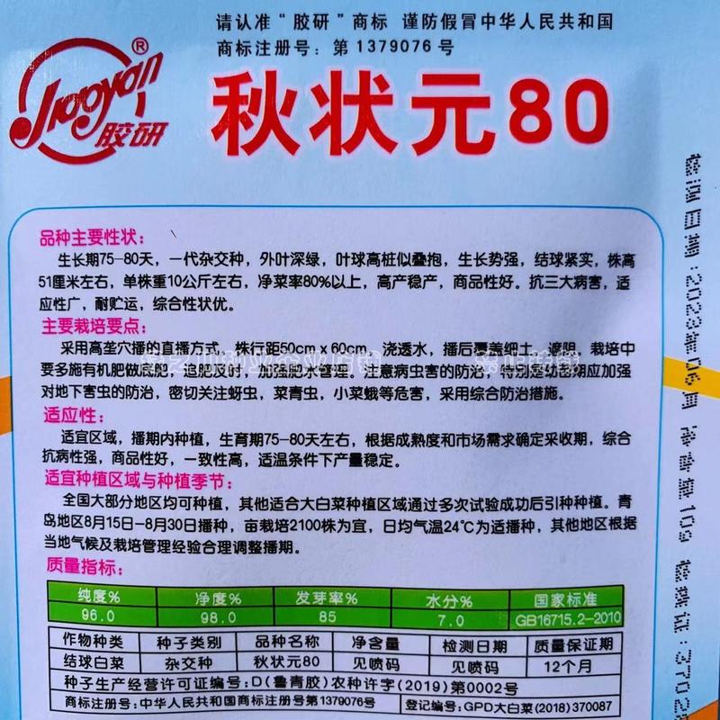 北京新三号白菜种子叶色深绿高产稳产秋状元80大白菜种子