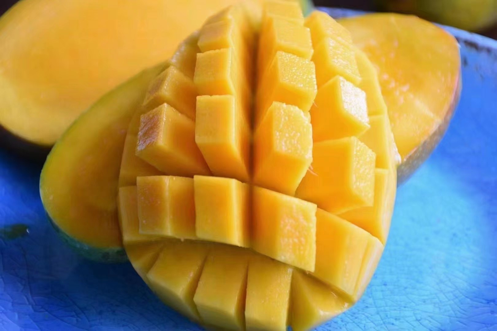 一家人正在享用柿子和芒果的图片