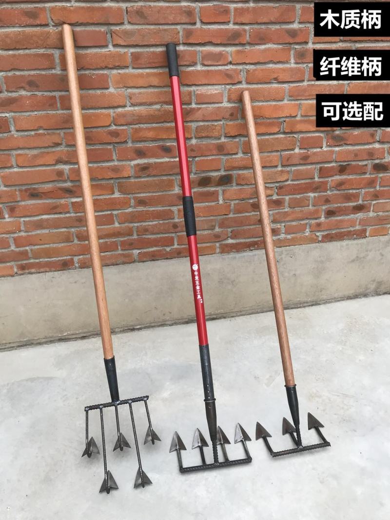 松土耙锄翻土锄头带齿全钢种菜工具三齿四齿耙子开荒松土工具