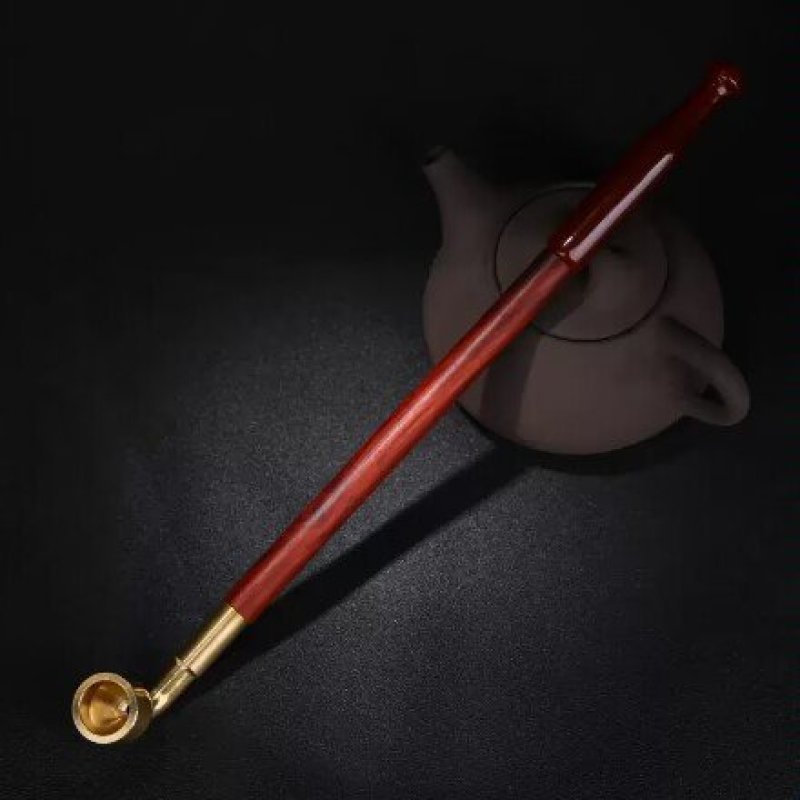 好益康手工血檀木烟斗传统老式红玛瑙嘴男士纯铜旱烟袋父亲节