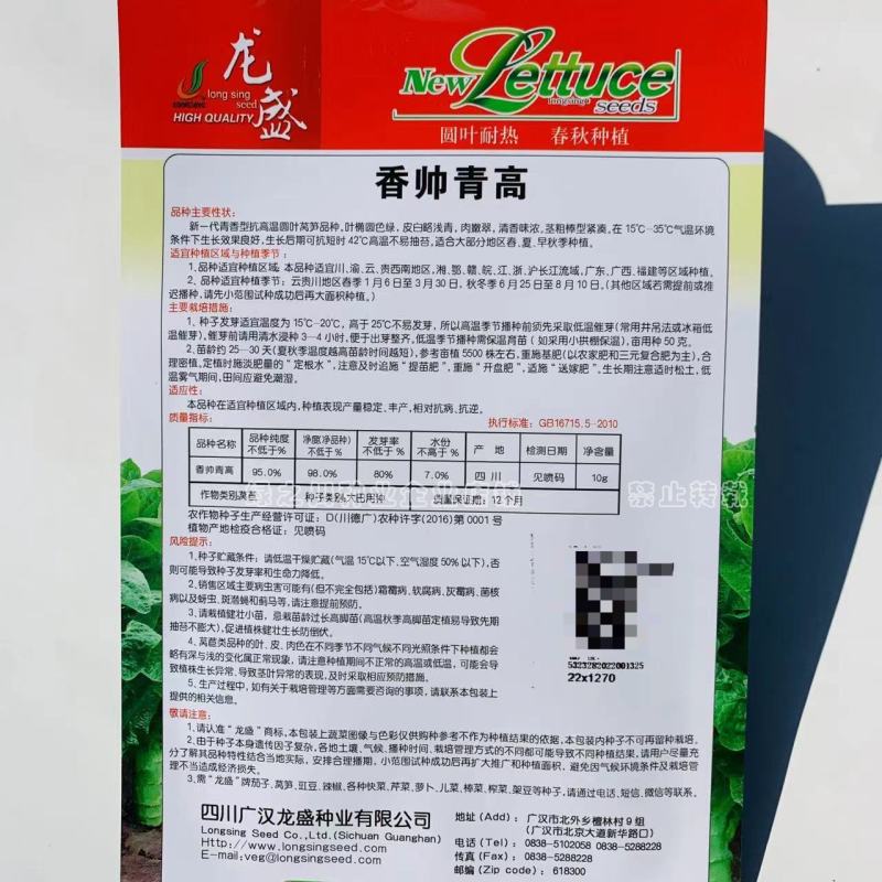 香帅青高圆叶耐热莴笋种子新一代清香型抗高温圆叶莴笋种子