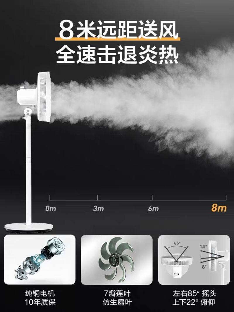 美的电风扇落地扇家用大风力台立式强力节能摇头音静七叶电扇