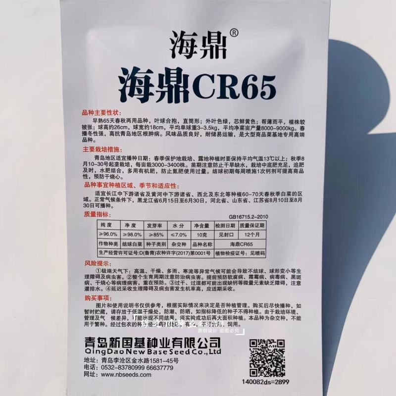 海鼎cr65黄心大白菜种子抗根肿病春秋两用直筒型合抱帮薄