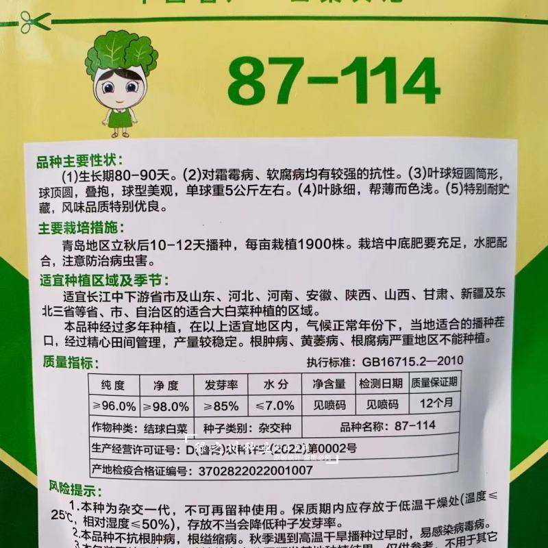 青岛国际种苗琴萌87114大白菜种子商品菜基地专用菜籽种