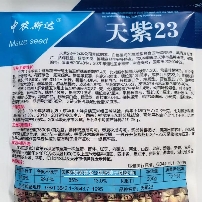 中农斯达天紫23玉米种子彩糯玉米种子紫白相间基地专用