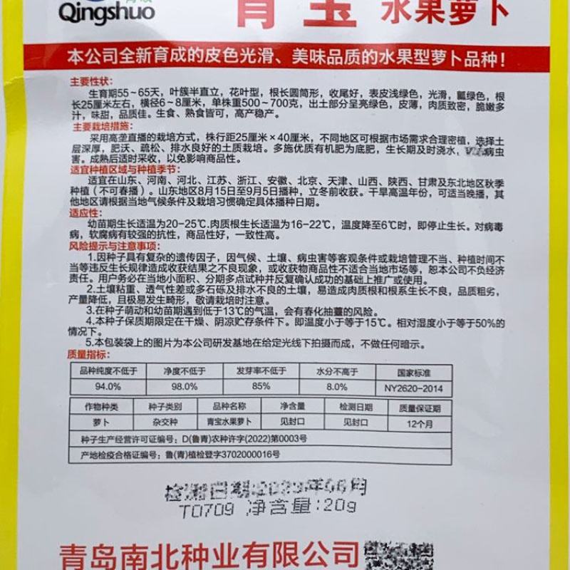 青宝水果萝卜种子青皮青肉圆筒型青萝卜种子20克袋装发货