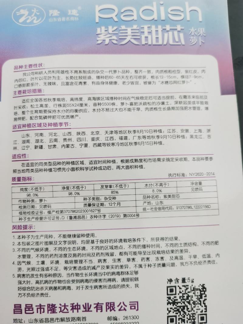 特色水果萝卜冰淇淋紫美特色冰糖心水果萝卜种子