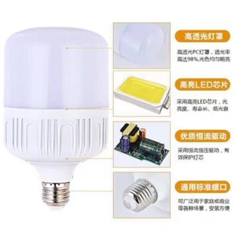 led灯泡家用E27螺口节能灯白光超亮室内护眼无频闪大功