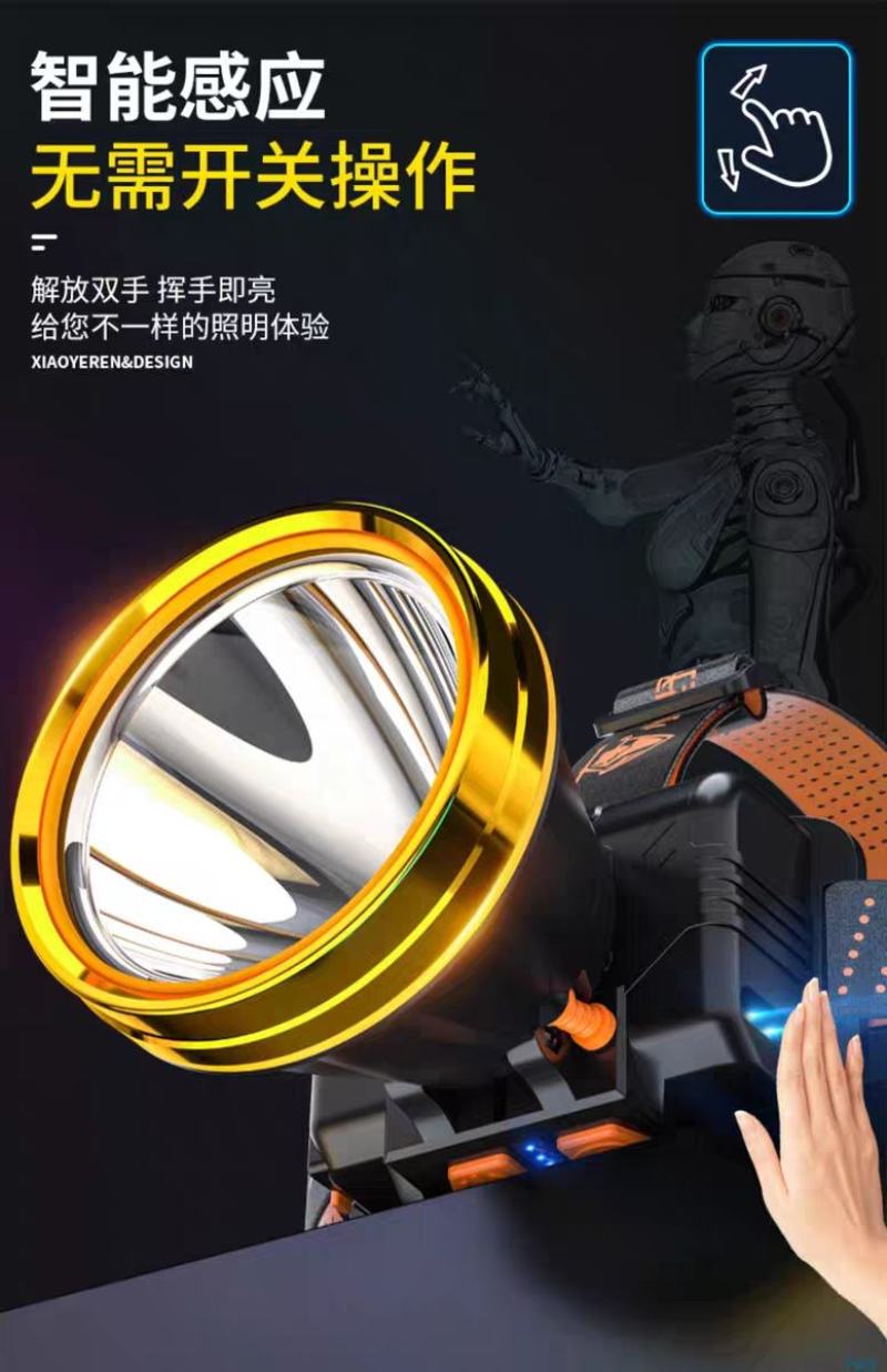 头灯强光充电超亮续航超长头戴式照明灯手电筒感应钓鱼专用矿
