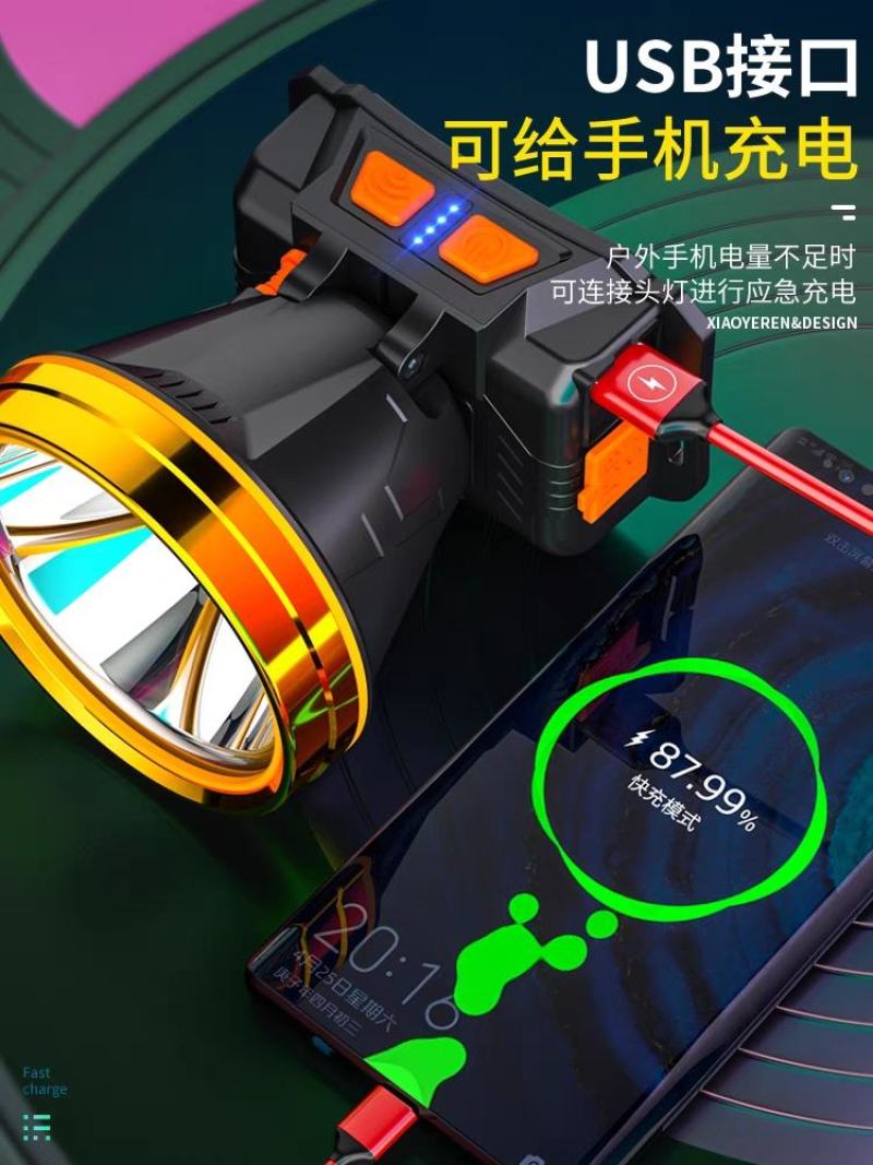 头灯强光充电超亮续航超长头戴式照明灯手电筒感应钓鱼专用矿