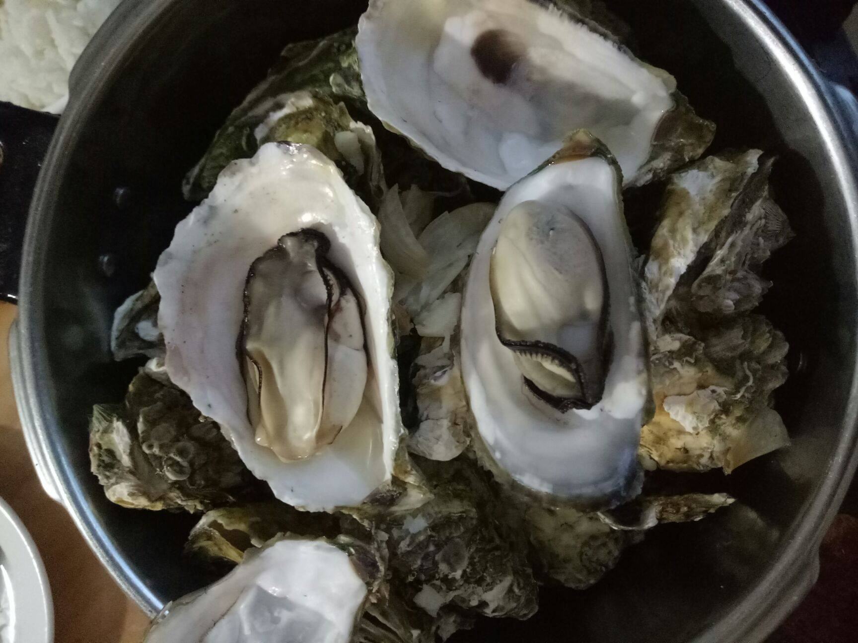 热气腾腾的韭菜煮生蚝,汤汁浓郁,香气扑鼻 韭菜煮生蚝成品图