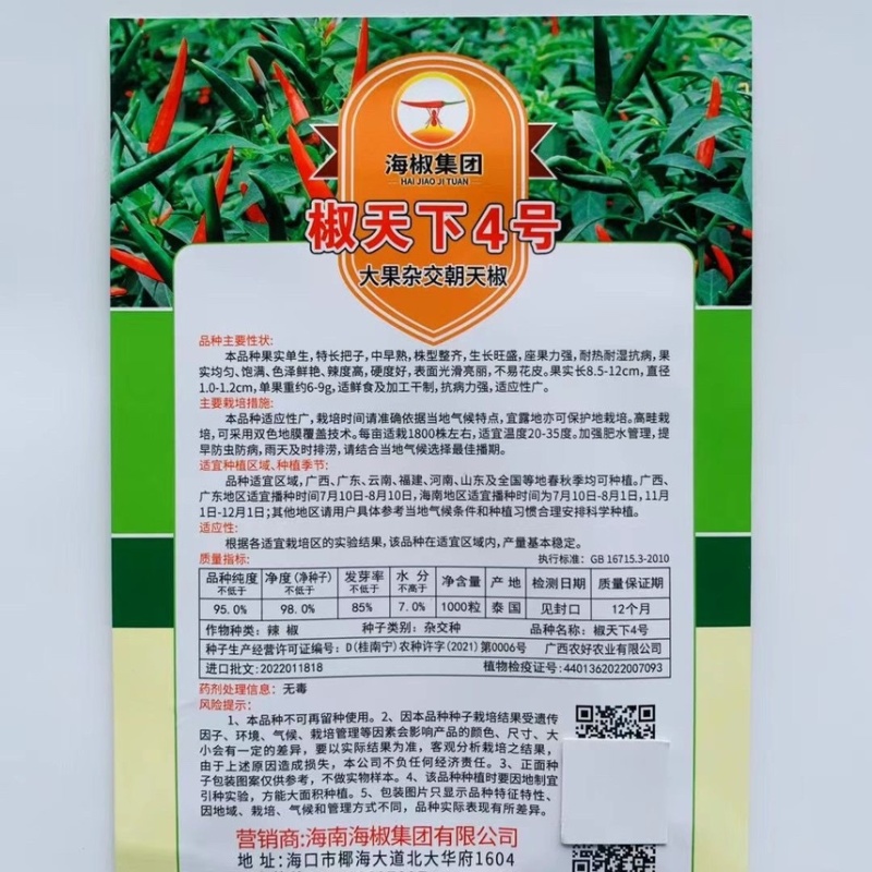 两广海南椒天下3号朝天椒种子海南抗病大果型基地专用