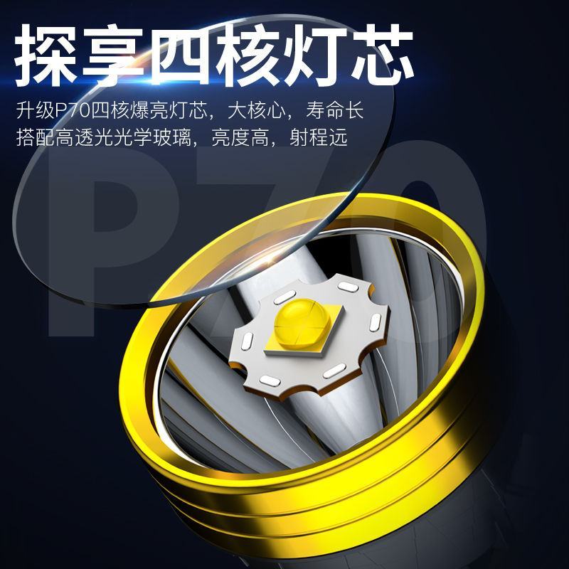 强光手电筒可充电超亮家用耐用照明户外露营多功能工作照明灯