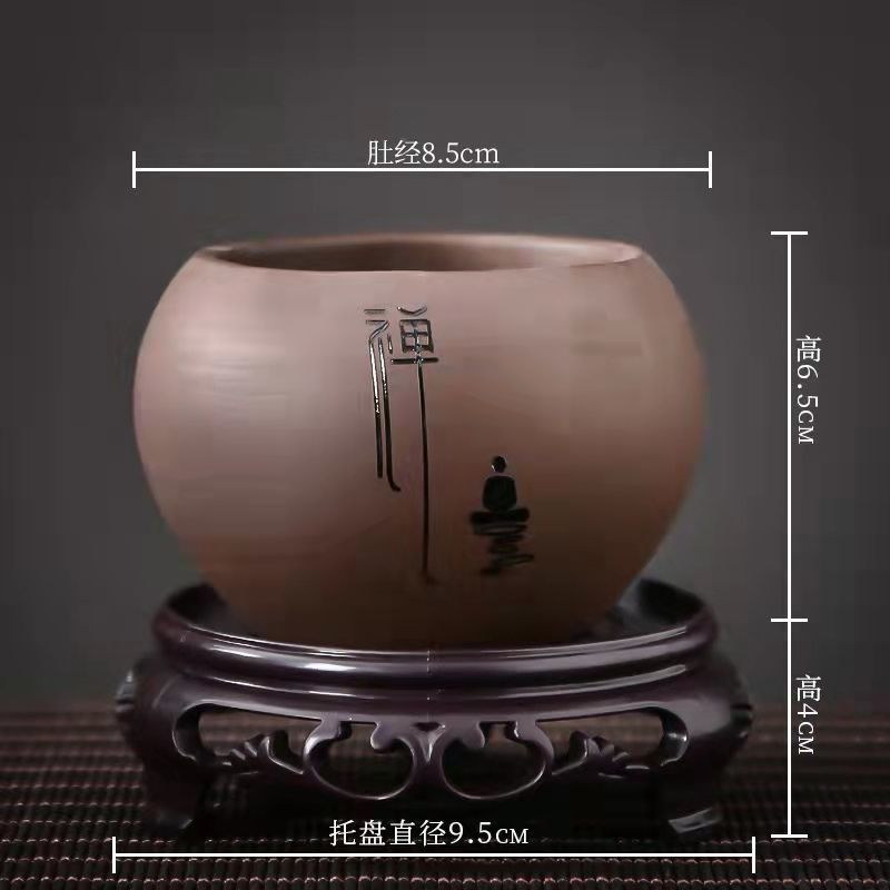 景观盆带底座圆形紫砂花盆文竹兰花菖蒲花卉桌面绿植盆栽盆景